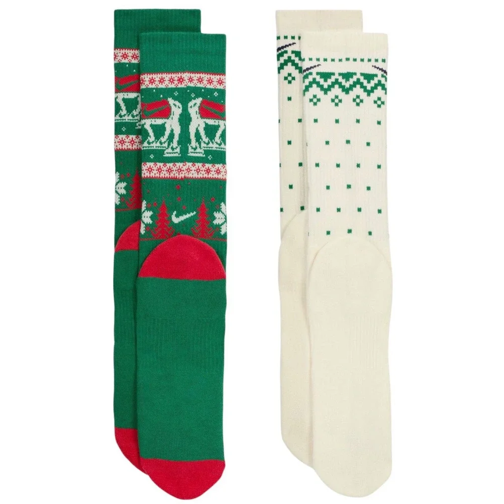 Nike‎ Everyday Cushioned Crew Socks 4 Pair Holiday Moose Fair Isle green blue